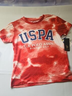 U.S. Polo Assn. Red and White Tie-Dye USPA Logo Tee